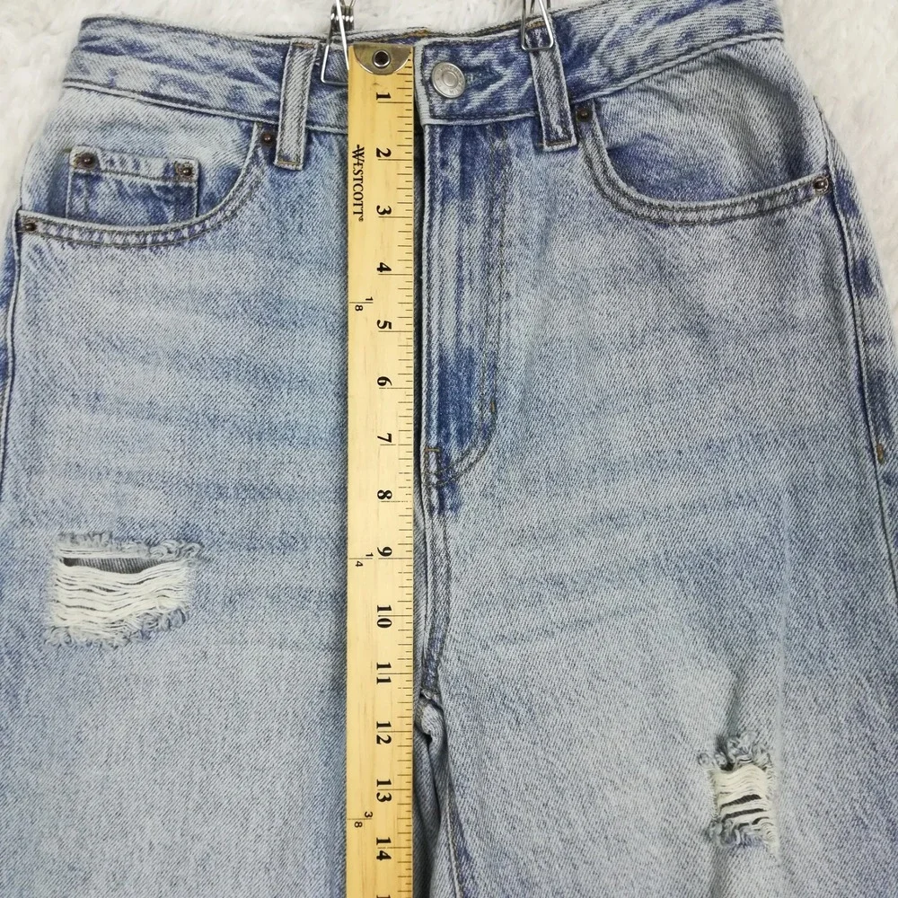 Pacsun‎ Womens Jeans Puddle Wide Leg High Rise Blue Denim Distressed Light 24